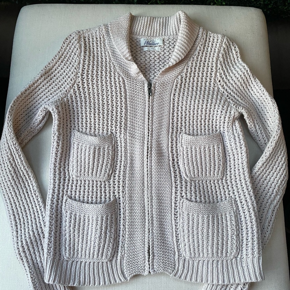 EUC Madewell Wallace Patch Pocket Zip Up Cream Knit Cardigan